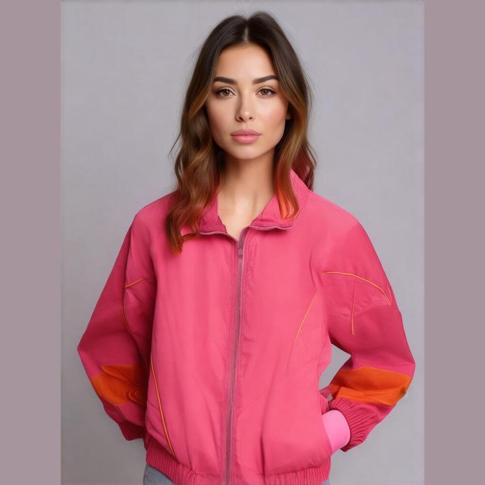 Vintage 90s Wear 2B Seen Pink & Orange Nylon Windbreaker Zip Jacket Women Sz 1X